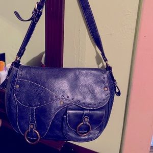 Leather blue purse, medium size .